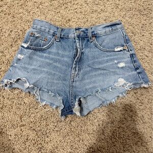 Zara Light Blue Frayed Jean Shorts